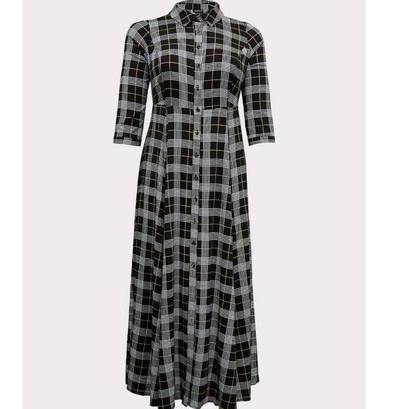 TORRID Black Plaid Challis Button Front Maxi Shirt Dress Size 2 - Picture 1 of 9